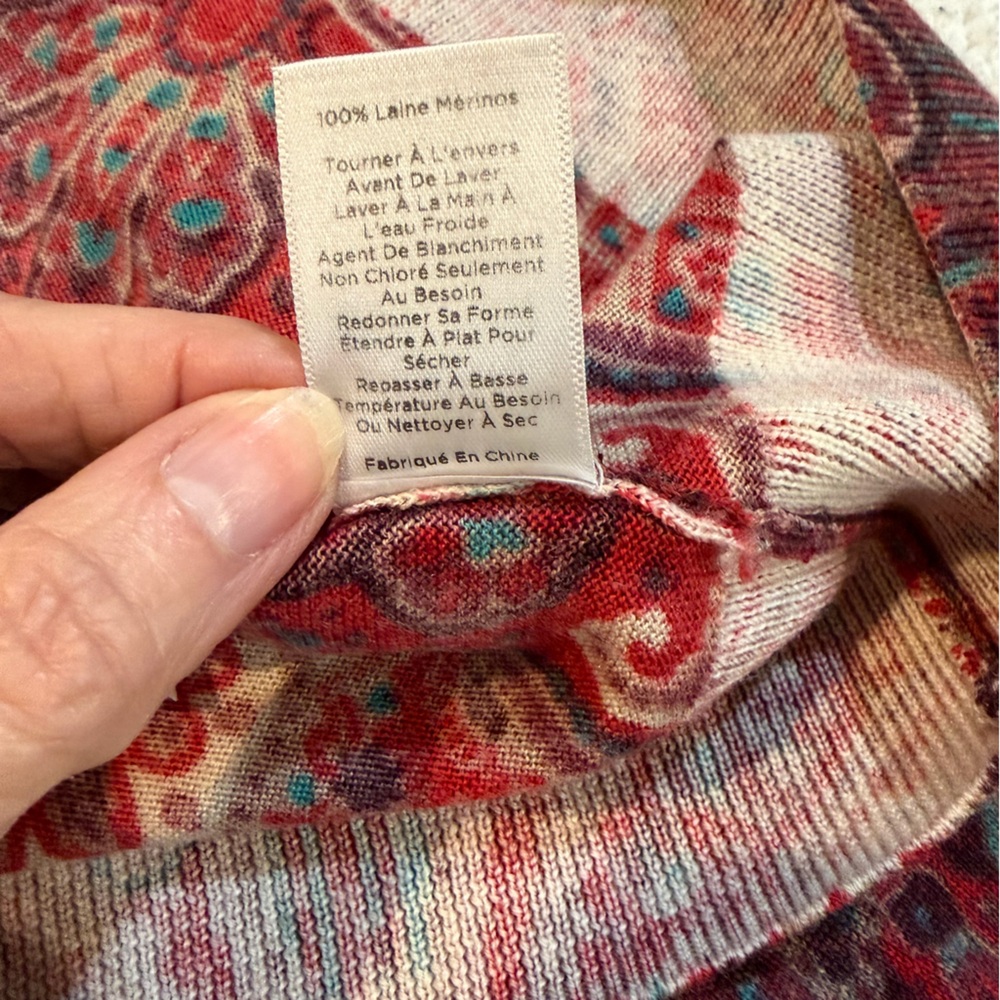 Talbots 100% Merino Wool Paisley Print Long Sleeve Top – Size M - Picture 9 of 9